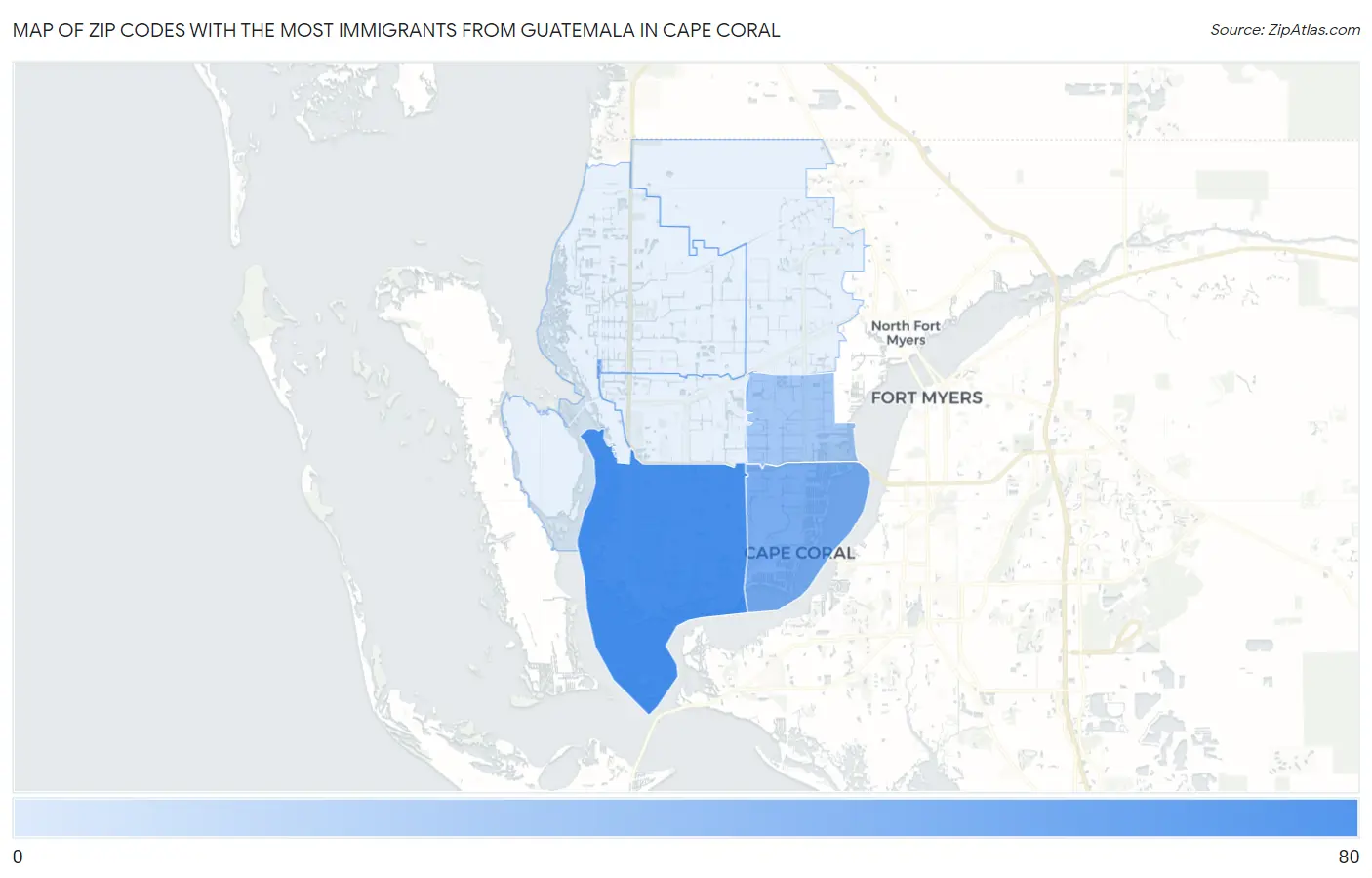 Zip Codes with the Most Immigrants from Guatemala in Cape Coral Map