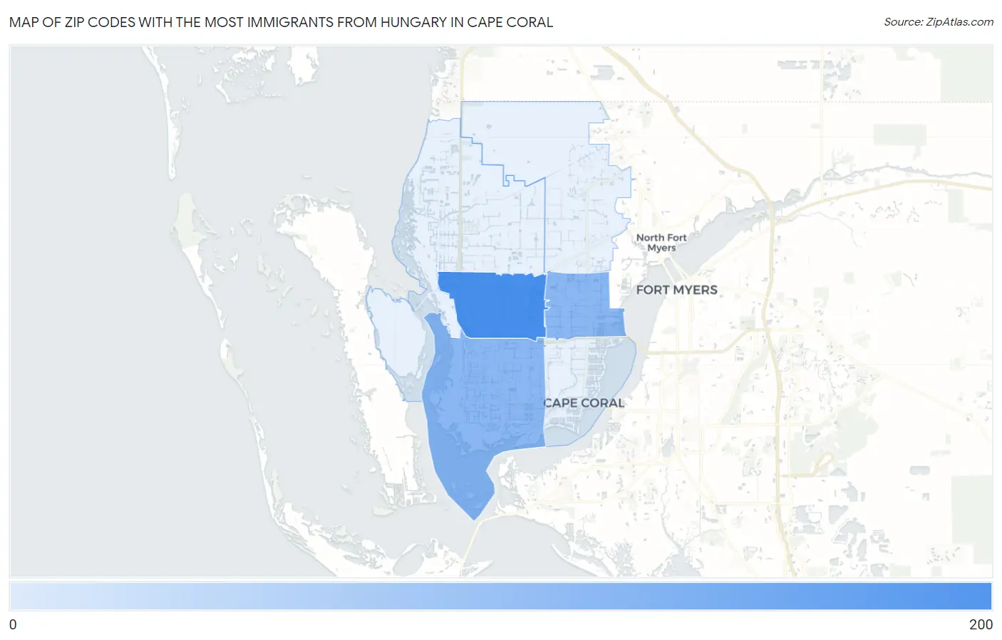 Zip Codes with the Most Immigrants from Hungary in Cape Coral Map