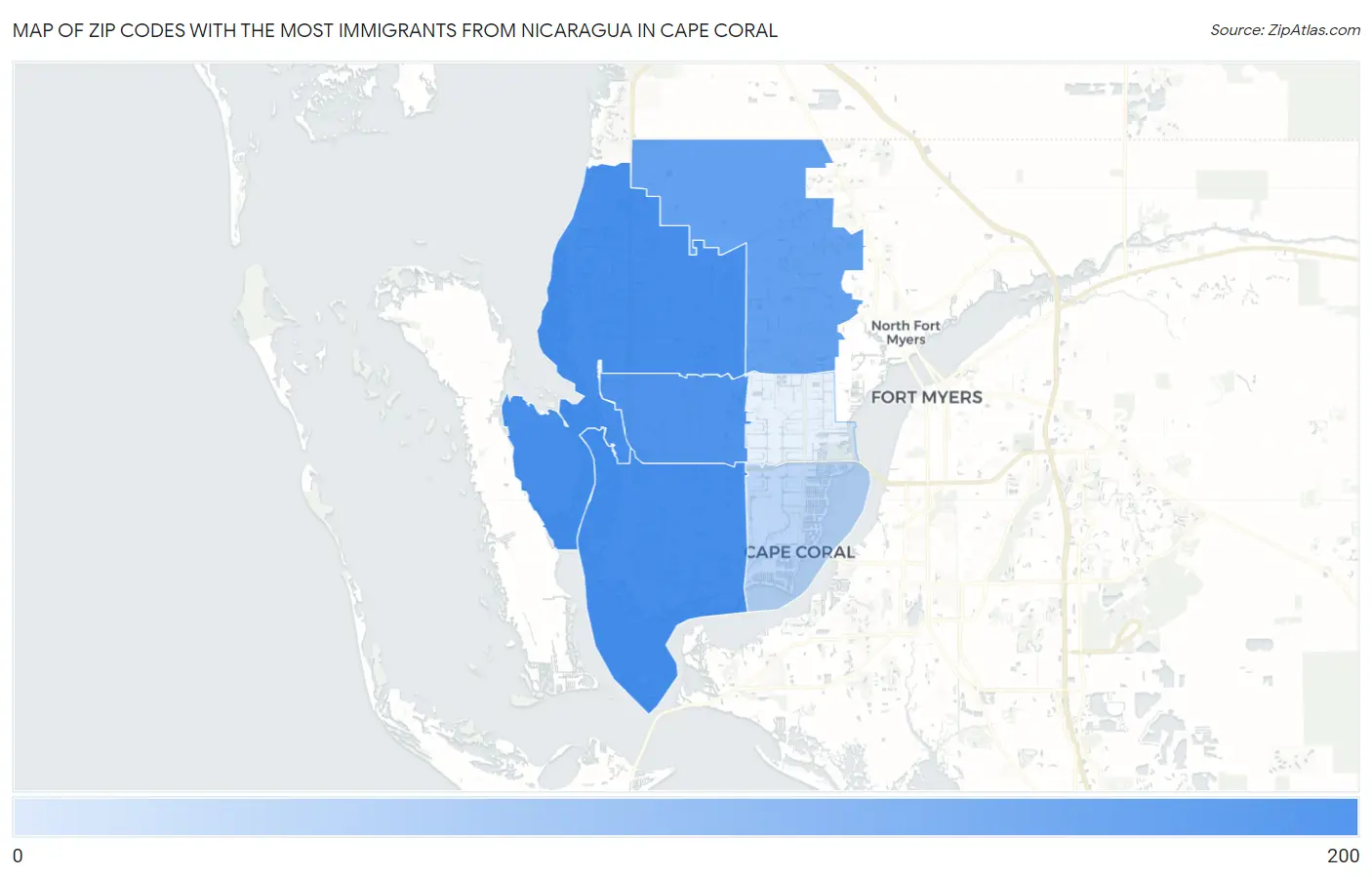 Zip Codes with the Most Immigrants from Nicaragua in Cape Coral Map
