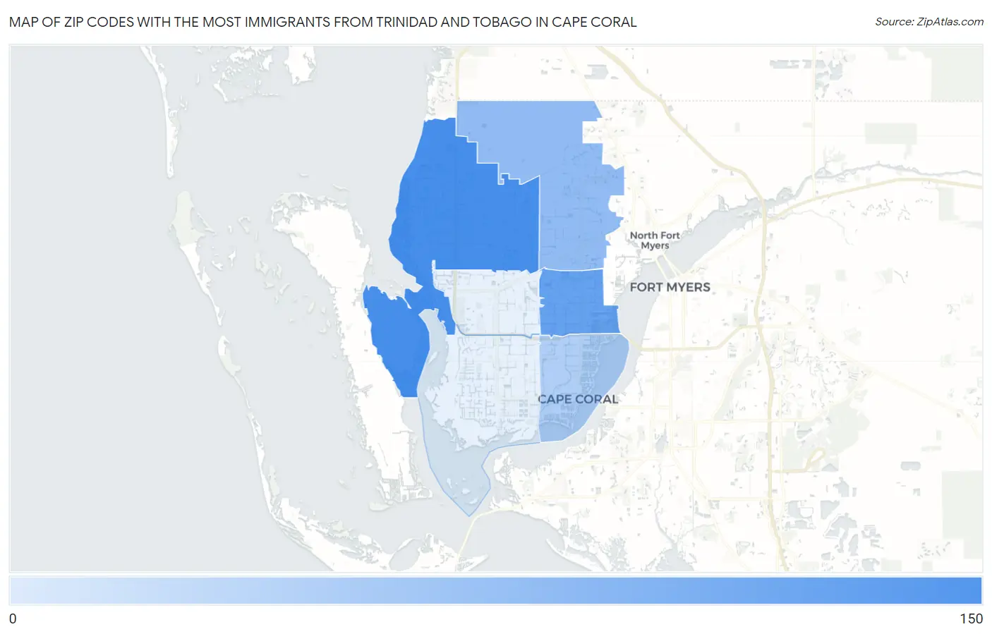 Zip Codes with the Most Immigrants from Trinidad and Tobago in Cape Coral Map