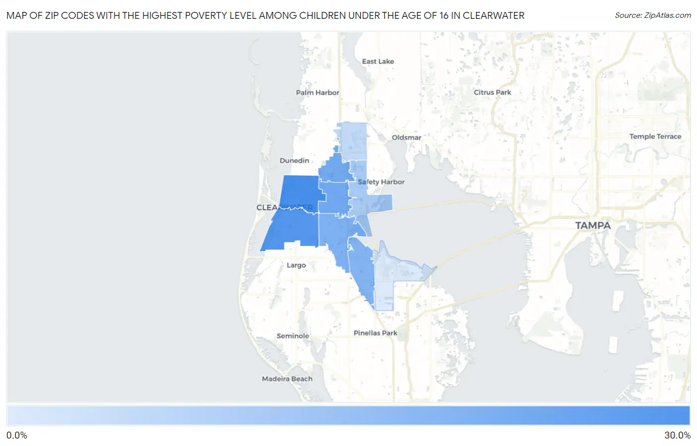 Zip Codes with the Highest Poverty Level Among Children Under the Age of 16 in Clearwater Map