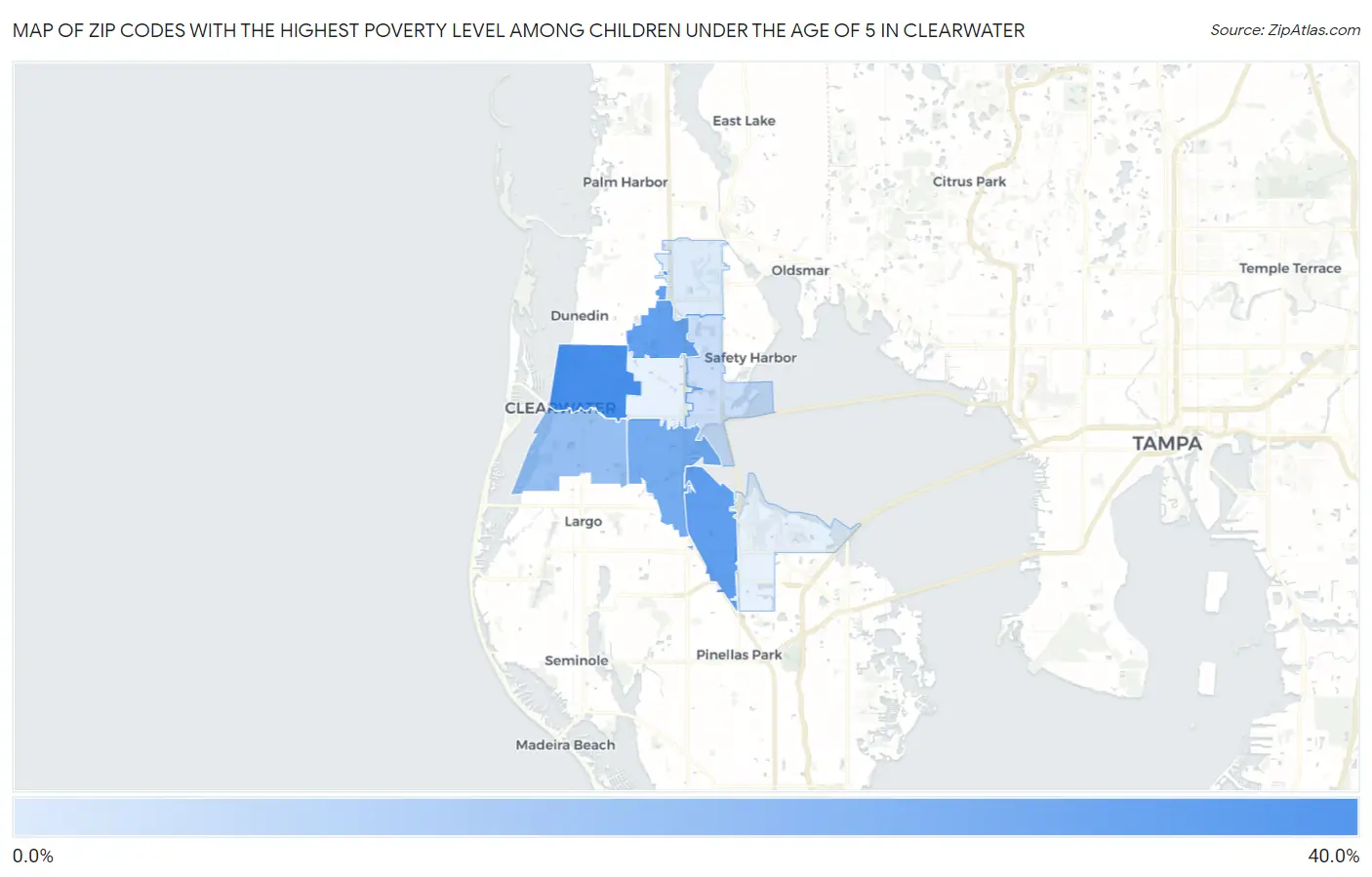 Zip Codes with the Highest Poverty Level Among Children Under the Age of 5 in Clearwater Map