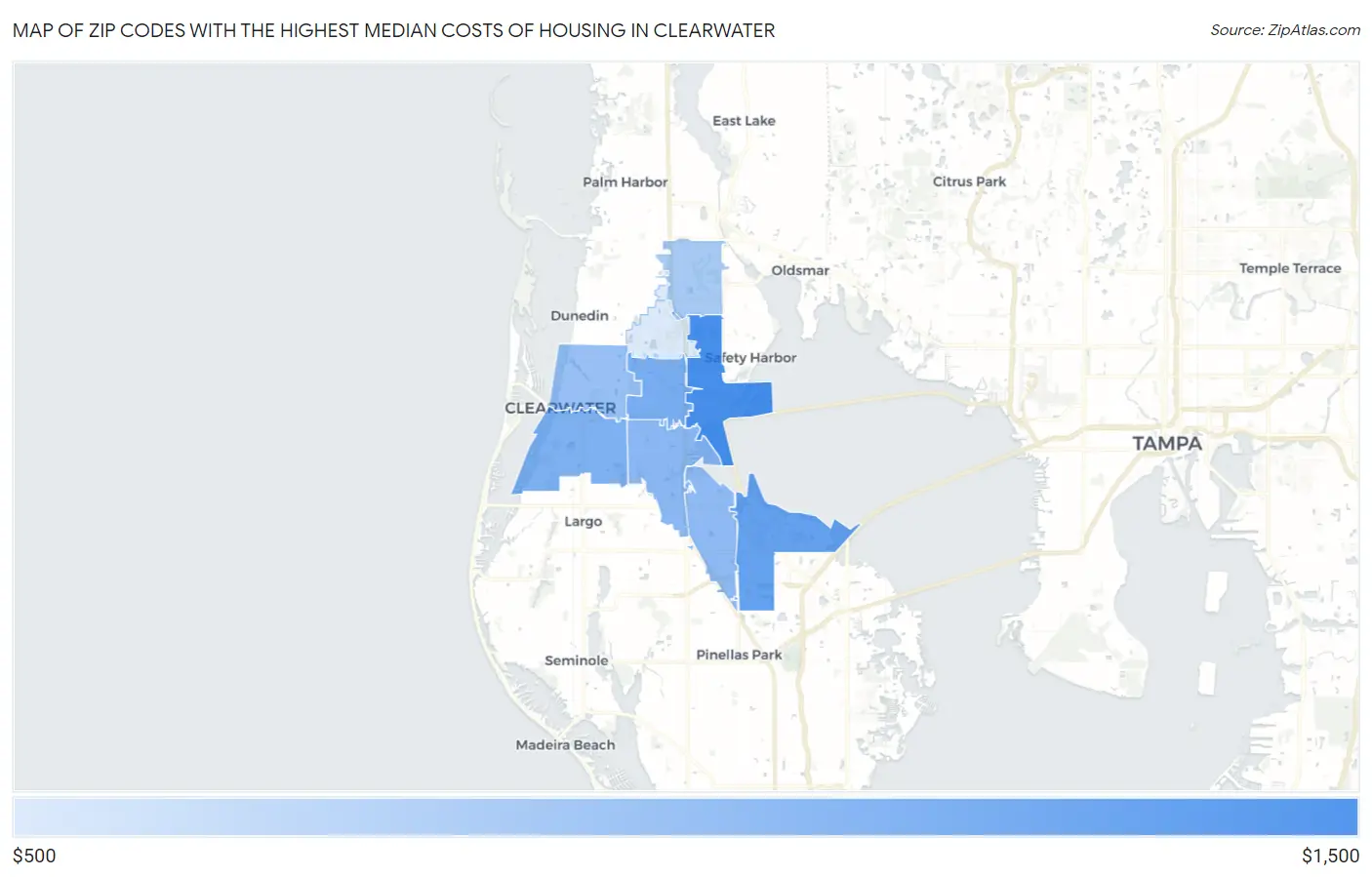 Zip Codes with the Highest Median Costs of Housing in Clearwater Map