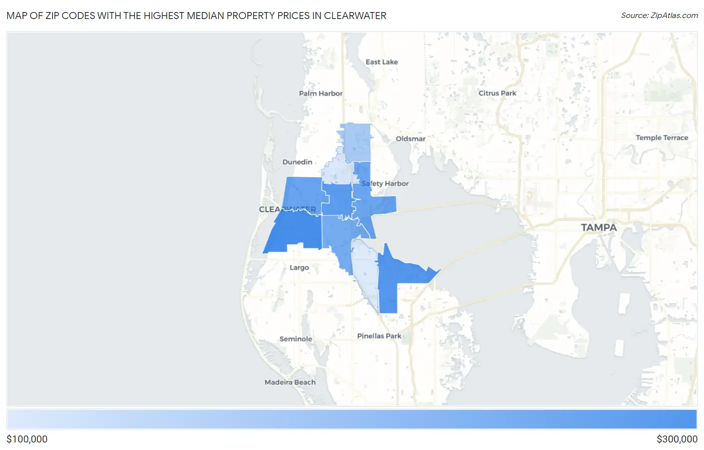 Zip Codes with the Highest Median Property Prices in Clearwater Map