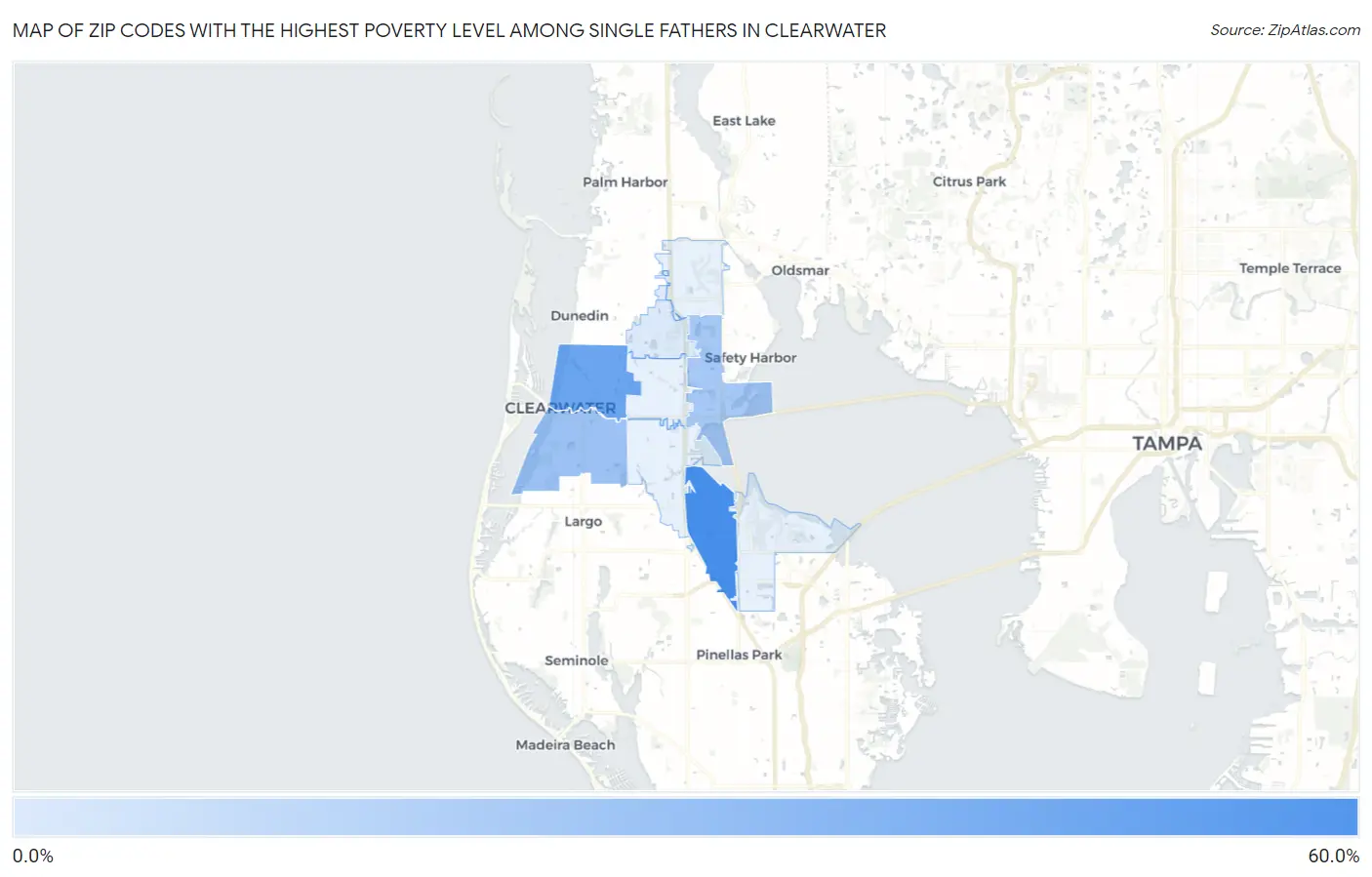 Zip Codes with the Highest Poverty Level Among Single Fathers in Clearwater Map