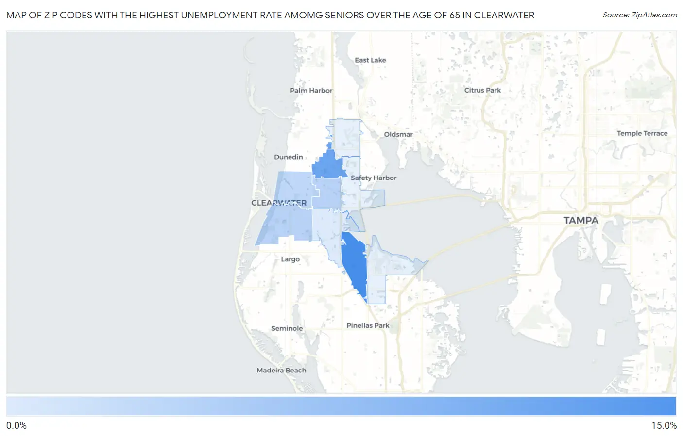 Zip Codes with the Highest Unemployment Rate Amomg Seniors Over the Age of 65 in Clearwater Map