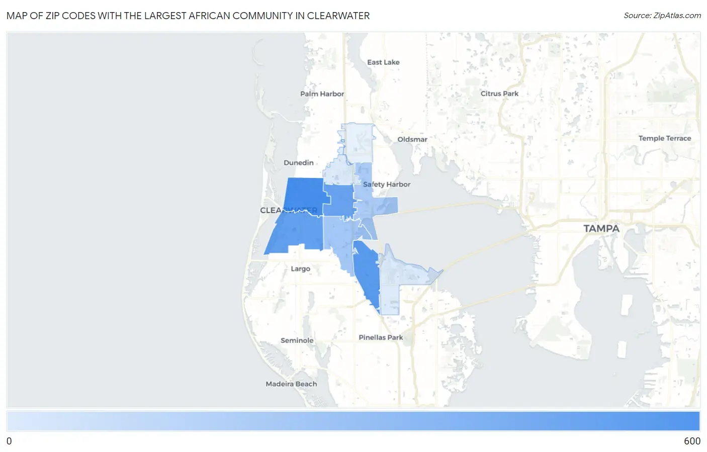Zip Codes with the Largest African Community in Clearwater Map