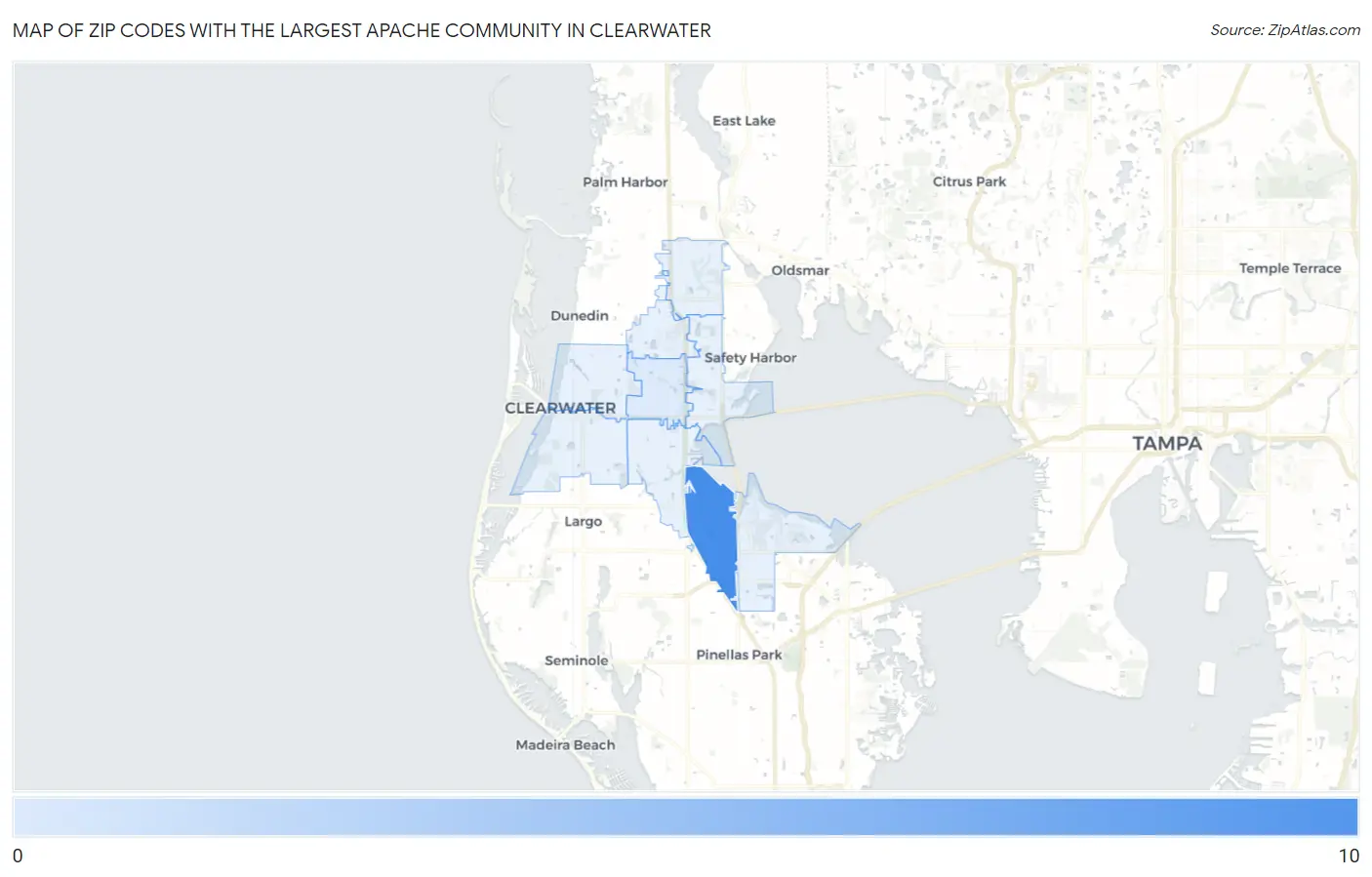 Zip Codes with the Largest Apache Community in Clearwater Map