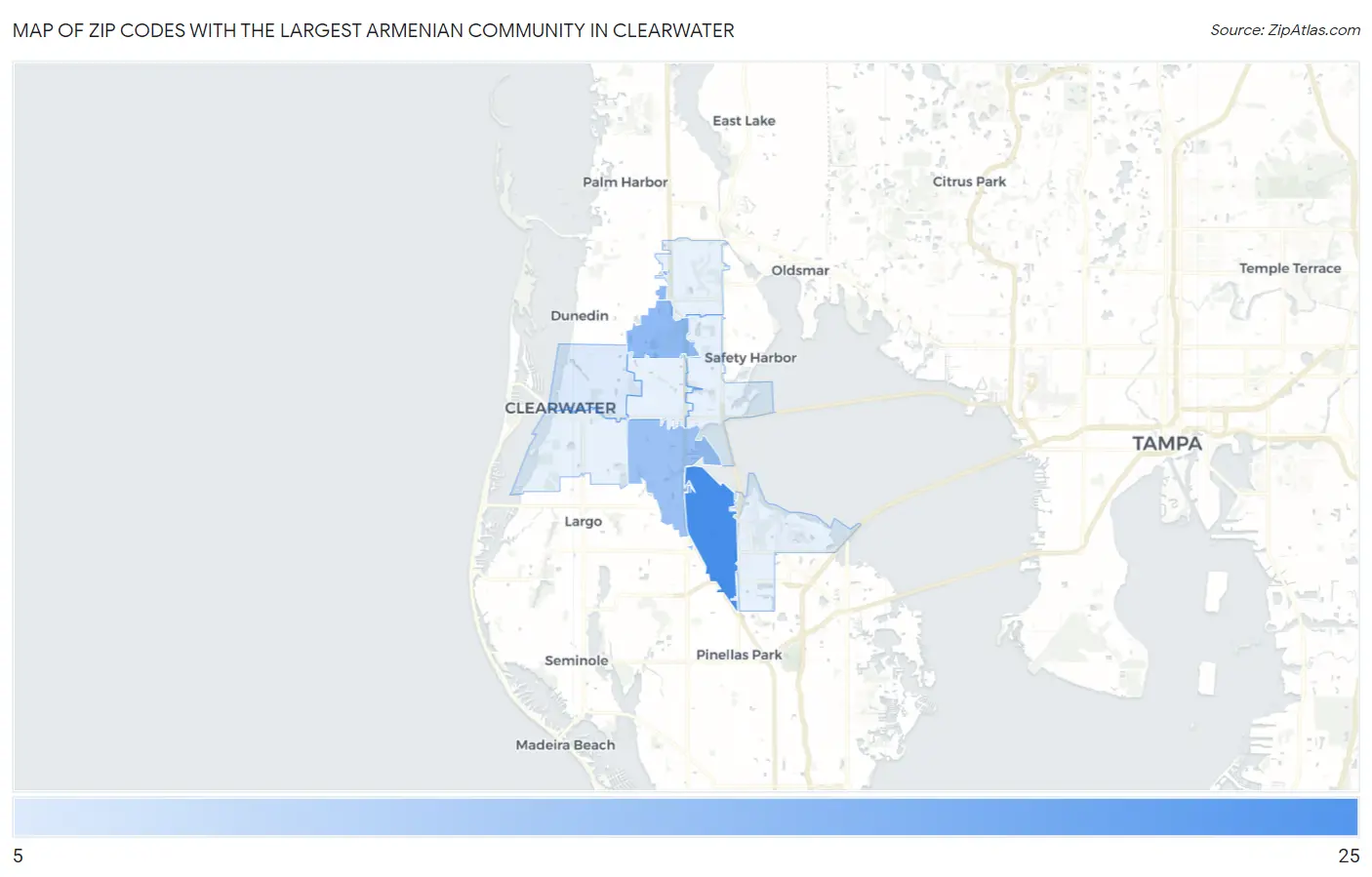 Zip Codes with the Largest Armenian Community in Clearwater Map
