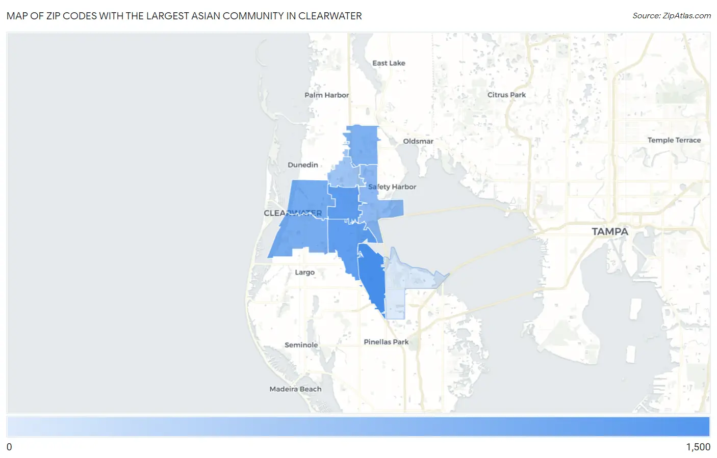 Zip Codes with the Largest Asian Community in Clearwater Map