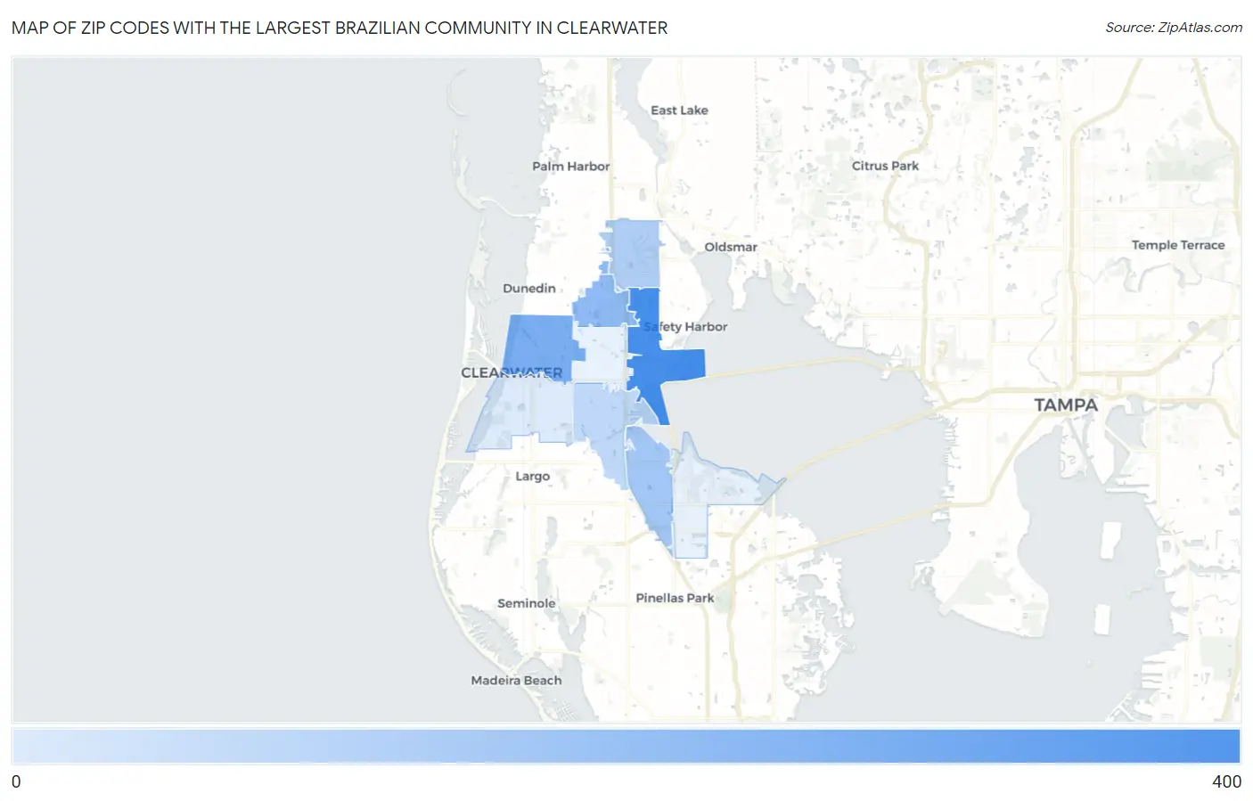 Zip Codes with the Largest Brazilian Community in Clearwater Map