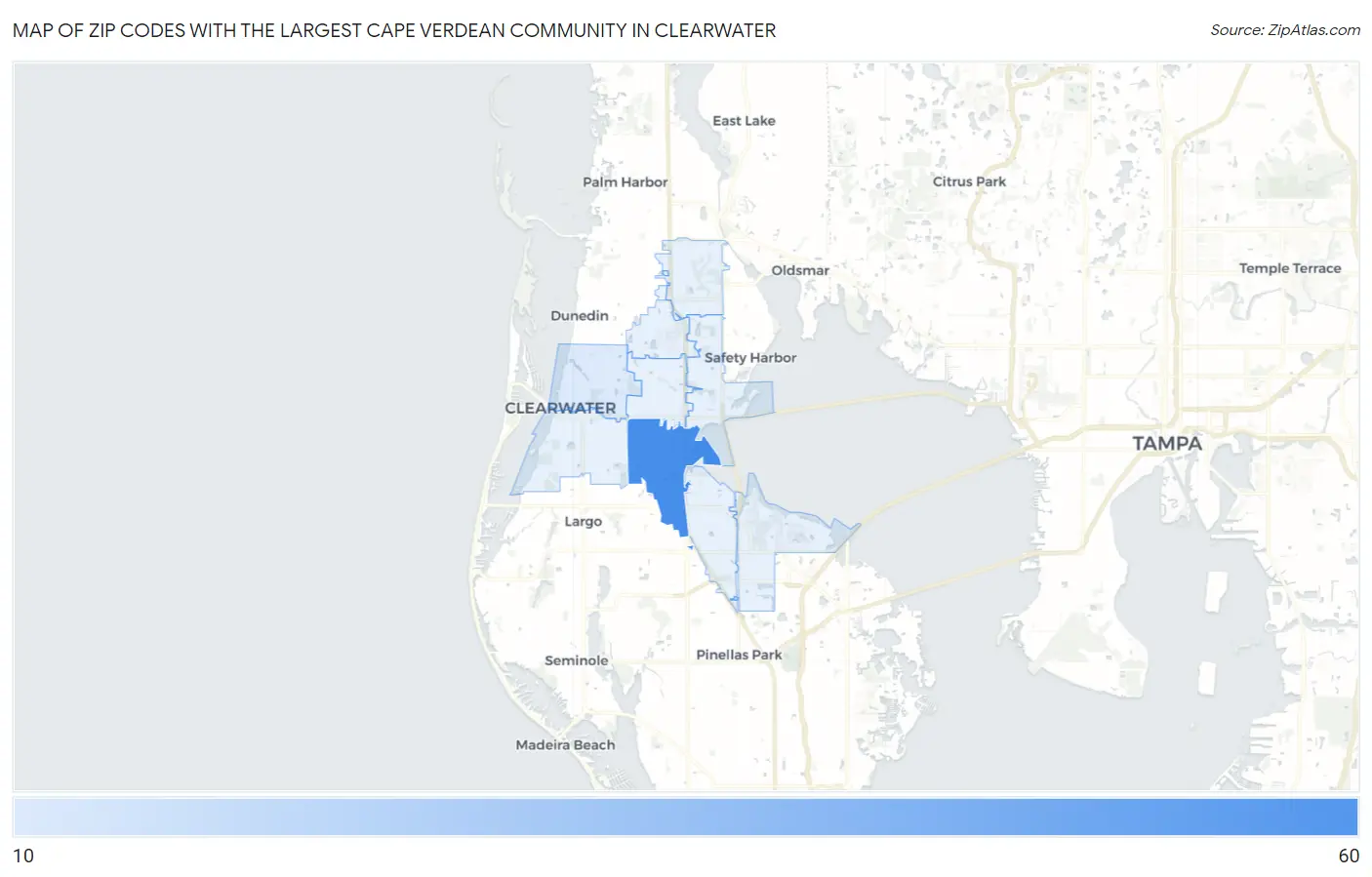 Zip Codes with the Largest Cape Verdean Community in Clearwater Map