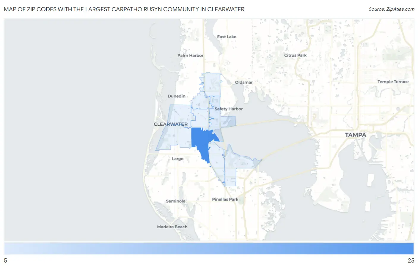Zip Codes with the Largest Carpatho Rusyn Community in Clearwater Map