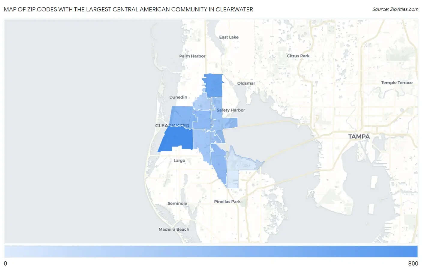 Zip Codes with the Largest Central American Community in Clearwater Map