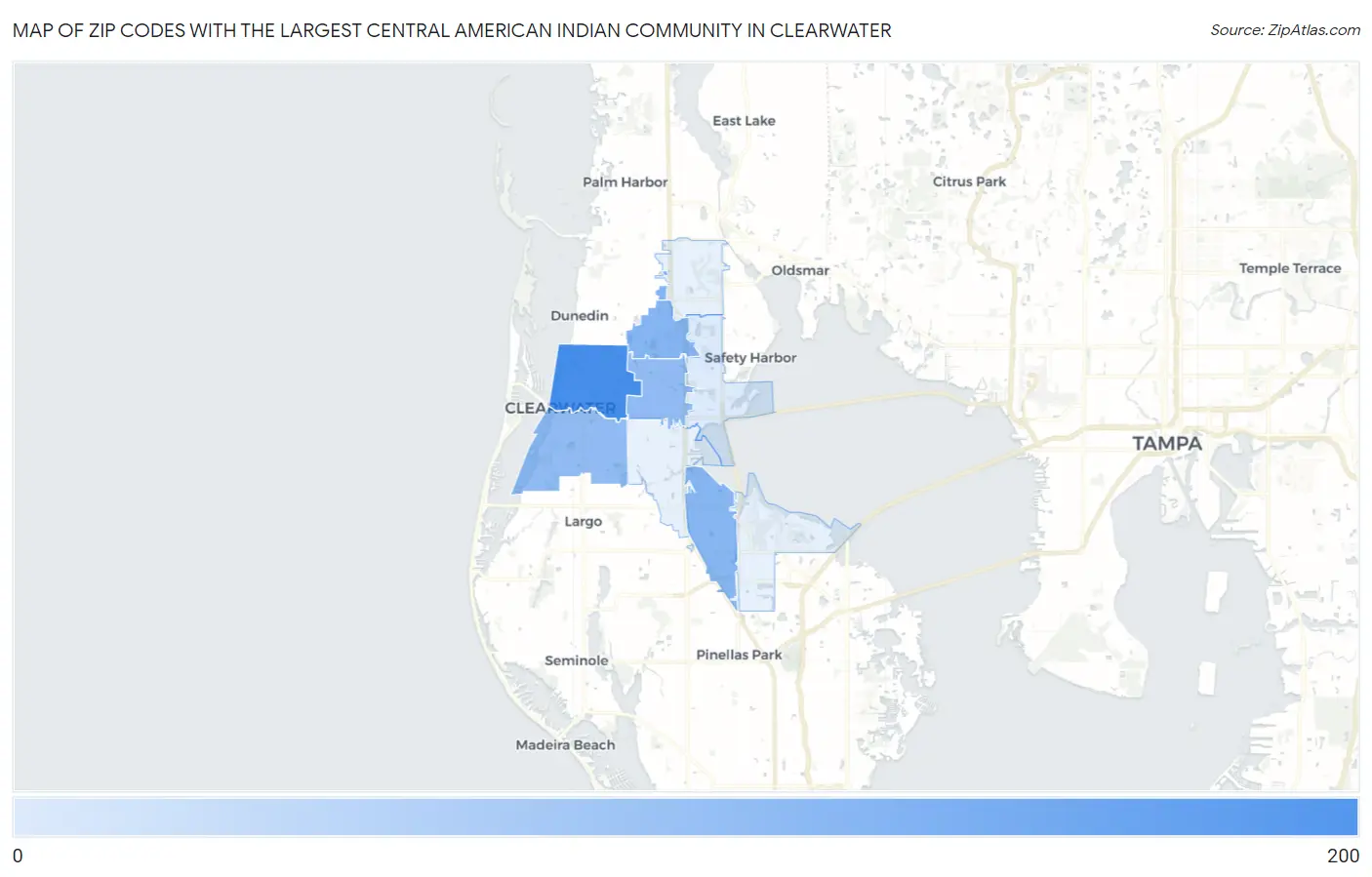Zip Codes with the Largest Central American Indian Community in Clearwater Map