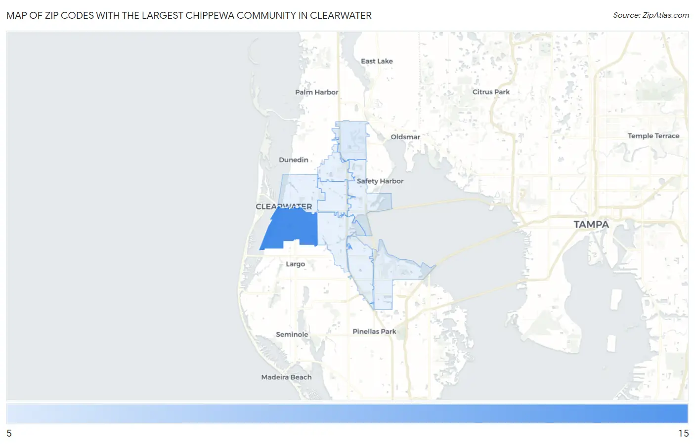Zip Codes with the Largest Chippewa Community in Clearwater Map