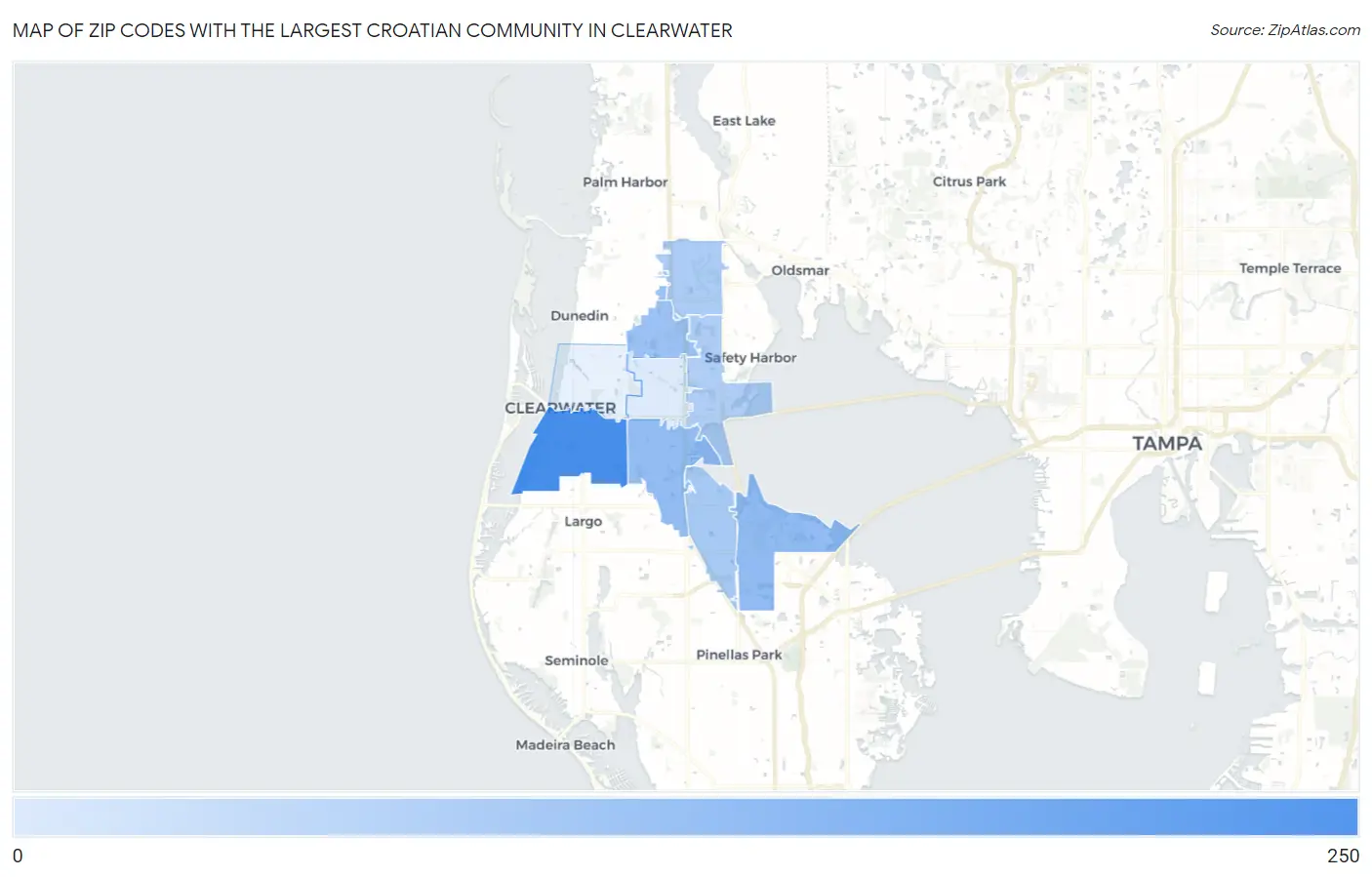Zip Codes with the Largest Croatian Community in Clearwater Map
