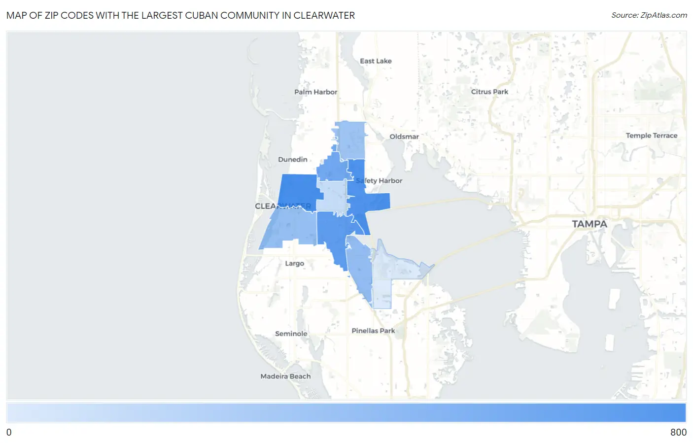 Zip Codes with the Largest Cuban Community in Clearwater Map