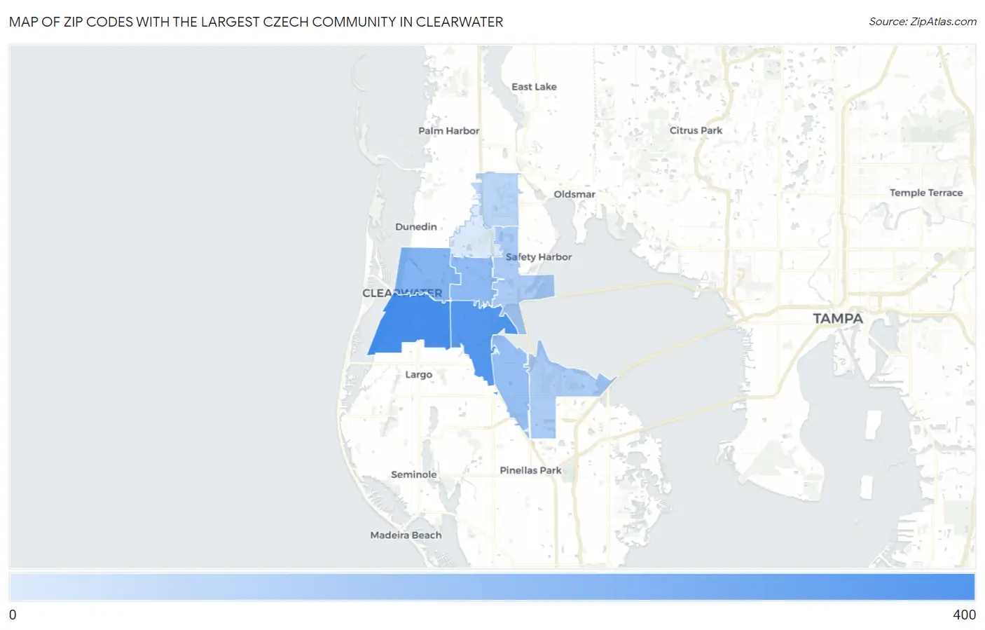 Zip Codes with the Largest Czech Community in Clearwater Map