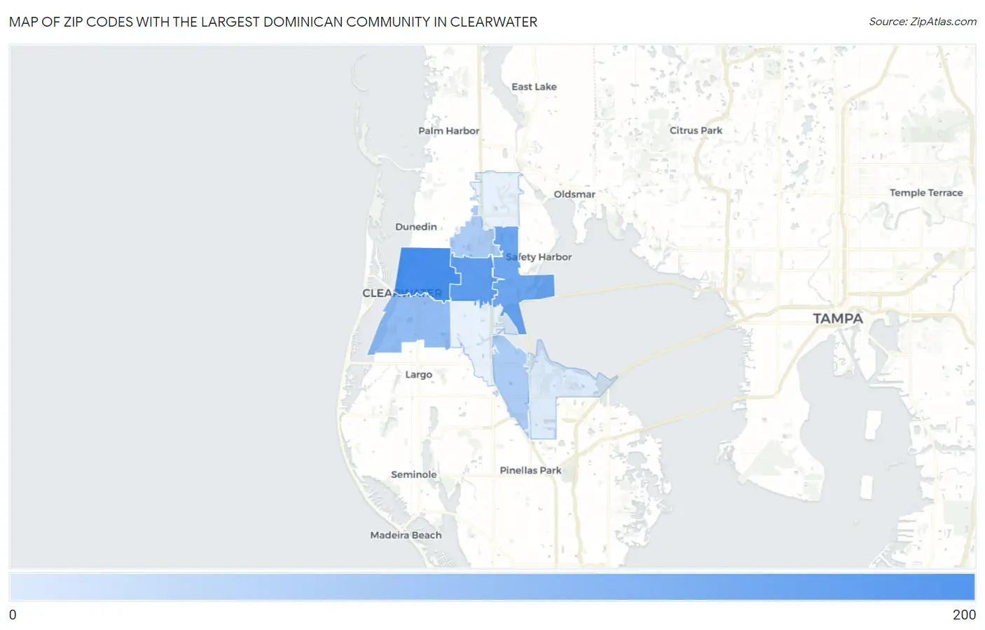 Zip Codes with the Largest Dominican Community in Clearwater Map