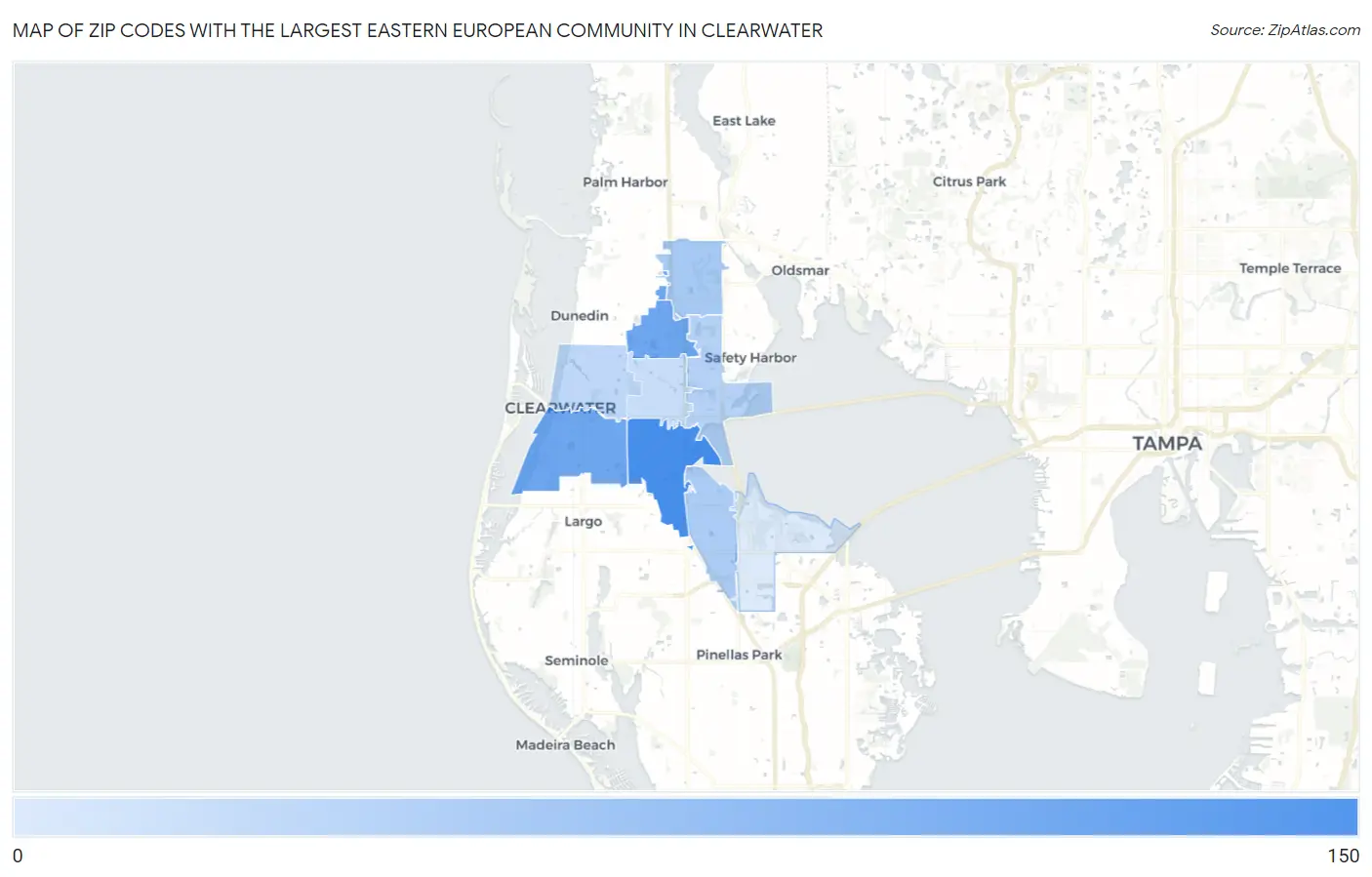 Zip Codes with the Largest Eastern European Community in Clearwater Map