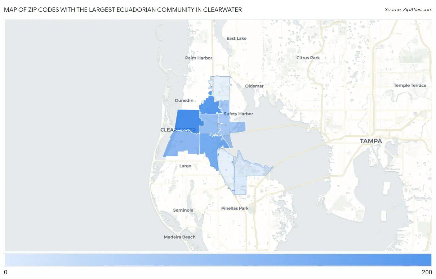 Zip Codes with the Largest Ecuadorian Community in Clearwater Map