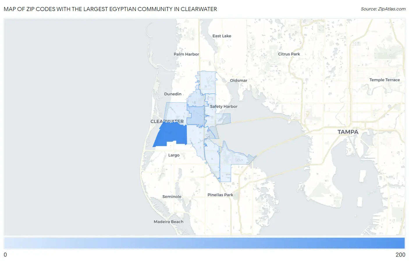 Zip Codes with the Largest Egyptian Community in Clearwater Map