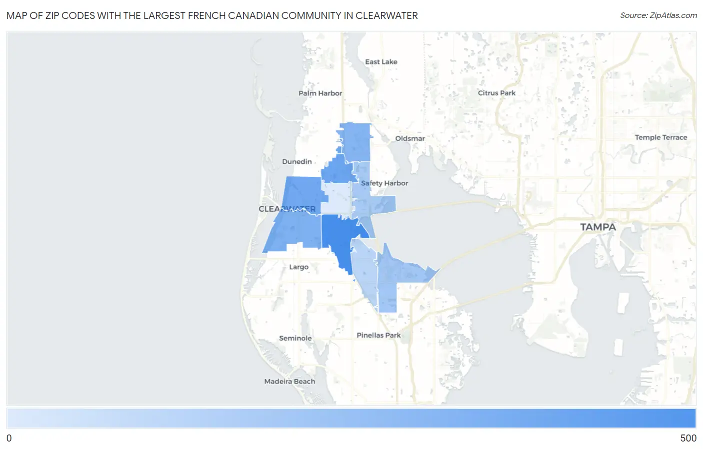 Zip Codes with the Largest French Canadian Community in Clearwater Map