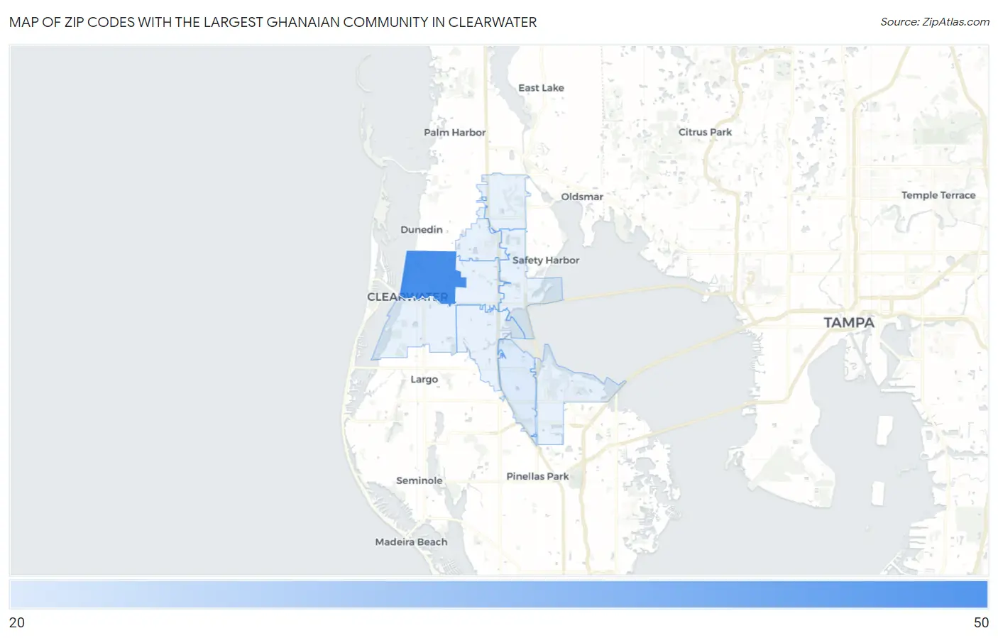 Zip Codes with the Largest Ghanaian Community in Clearwater Map