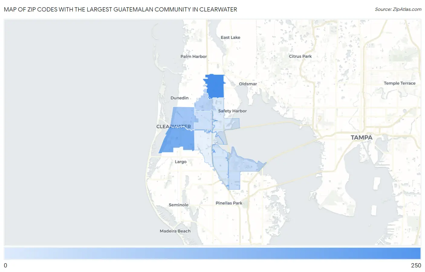 Zip Codes with the Largest Guatemalan Community in Clearwater Map