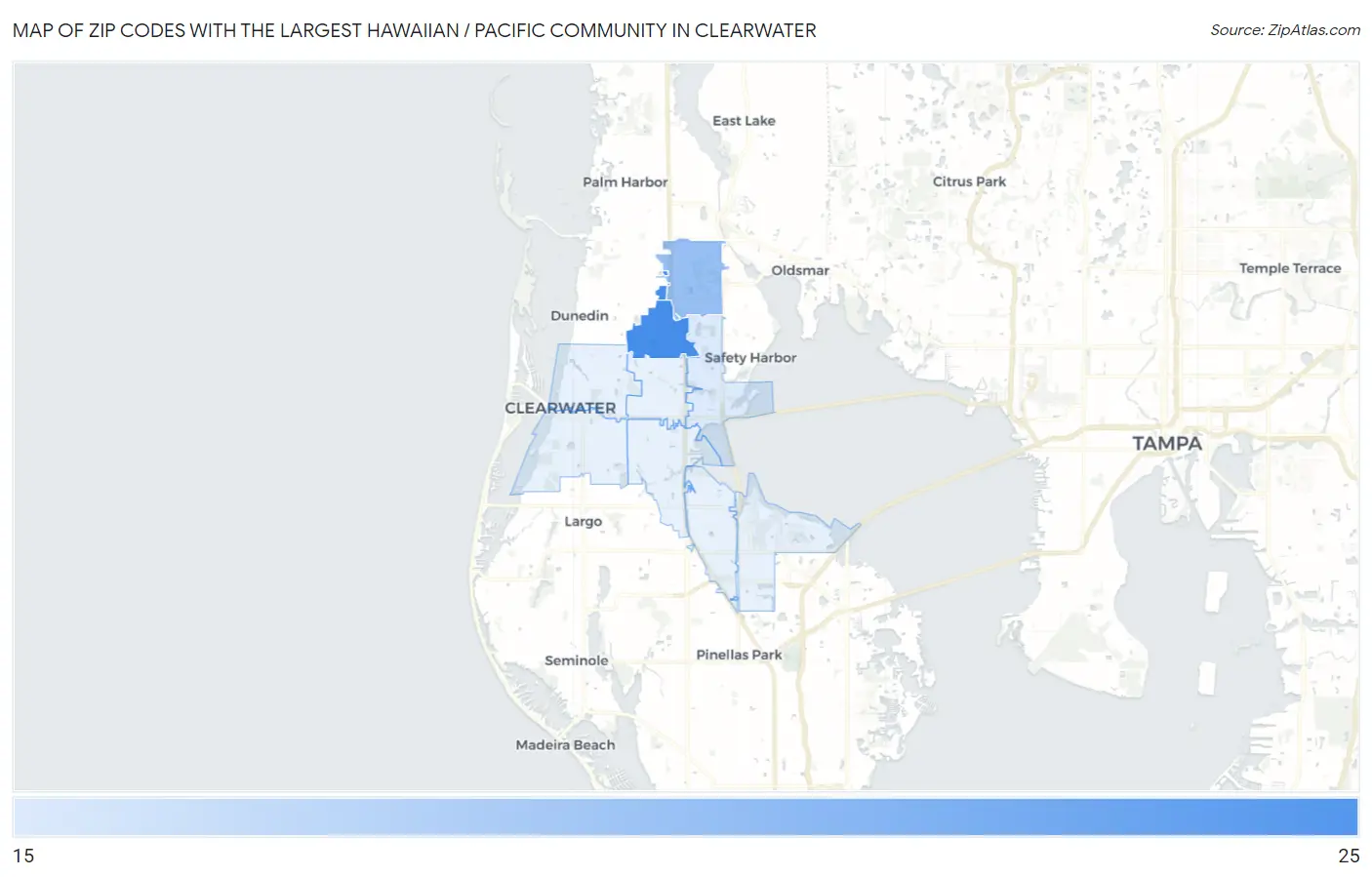 Zip Codes with the Largest Hawaiian / Pacific Community in Clearwater Map