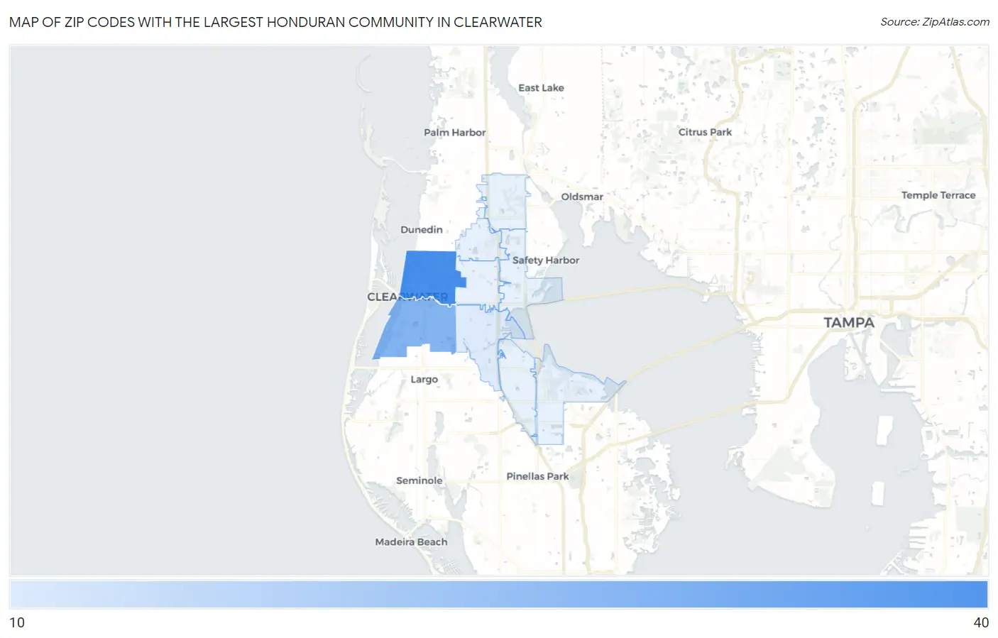 Zip Codes with the Largest Honduran Community in Clearwater Map
