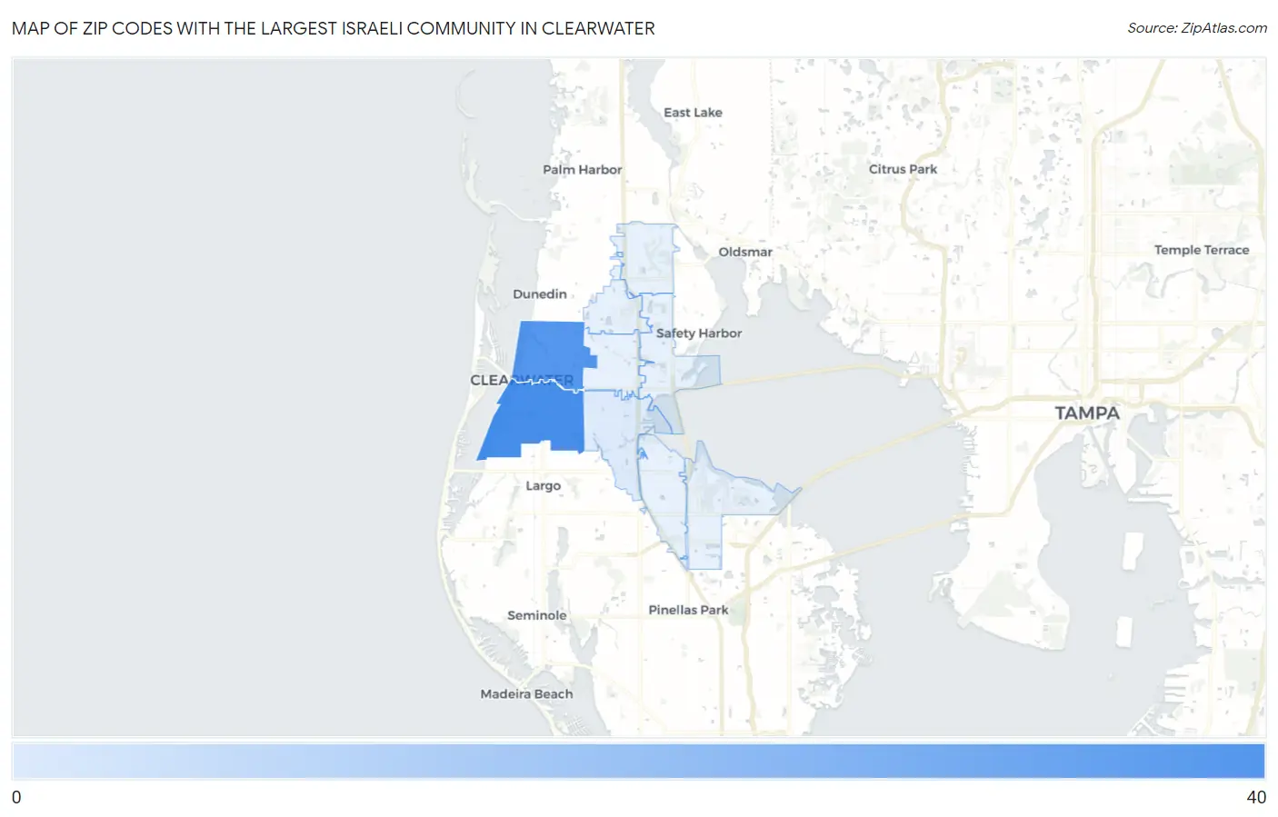 Zip Codes with the Largest Israeli Community in Clearwater Map