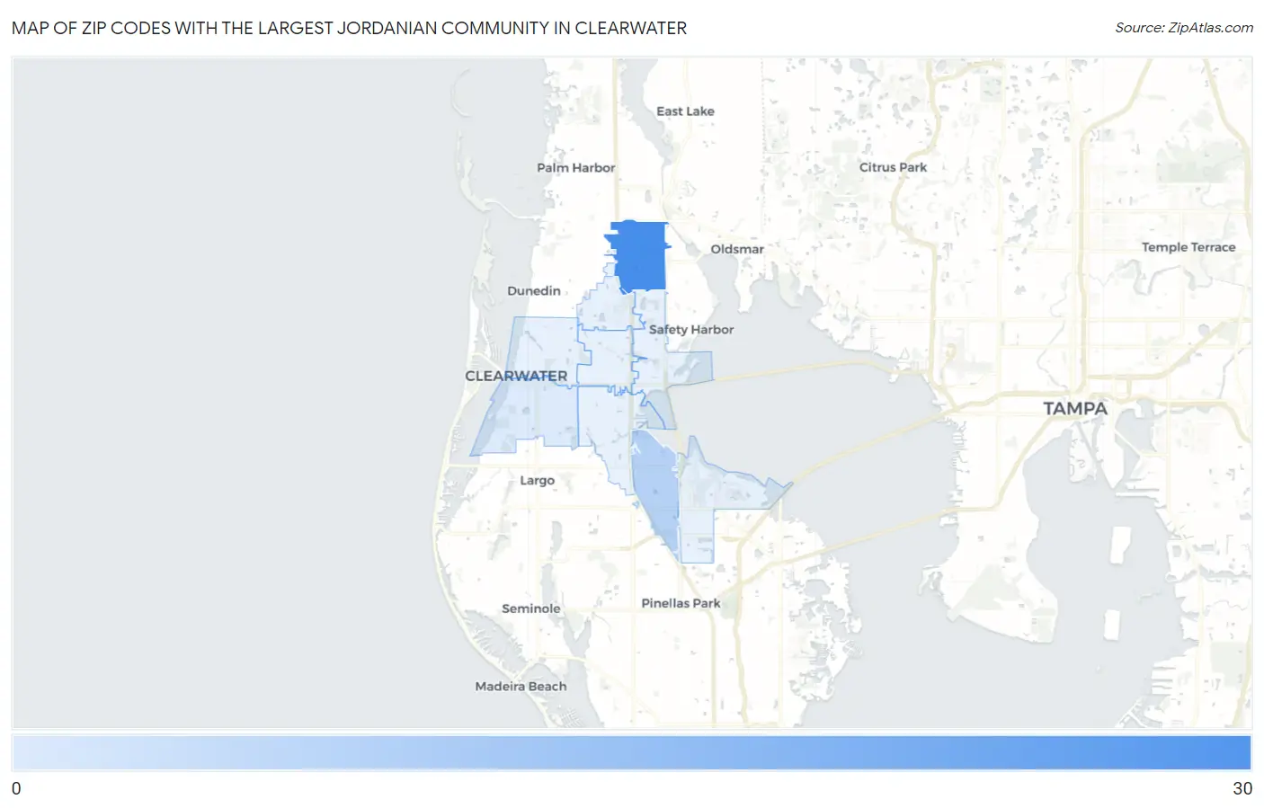 Zip Codes with the Largest Jordanian Community in Clearwater Map