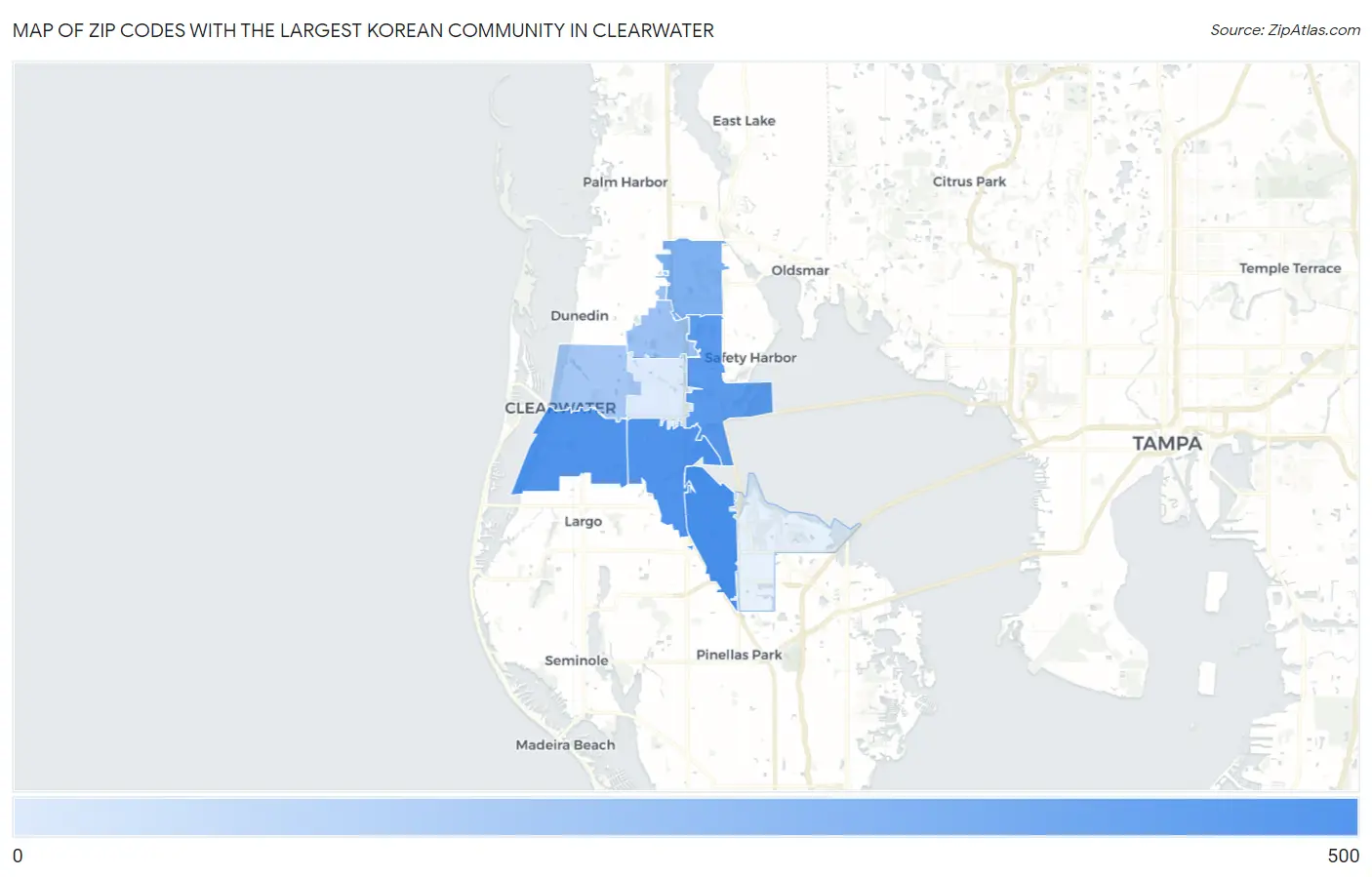Zip Codes with the Largest Korean Community in Clearwater Map