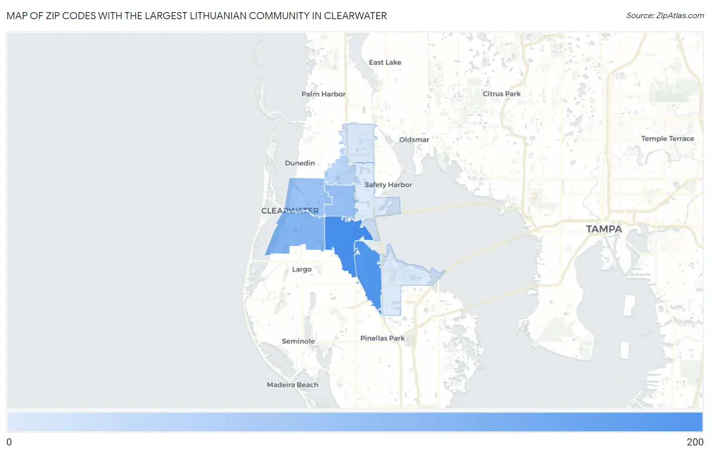 Zip Codes with the Largest Lithuanian Community in Clearwater Map