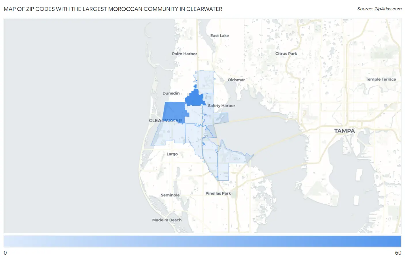 Zip Codes with the Largest Moroccan Community in Clearwater Map