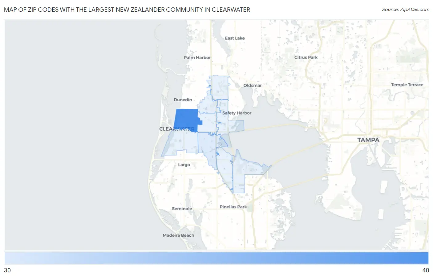 Zip Codes with the Largest New Zealander Community in Clearwater Map