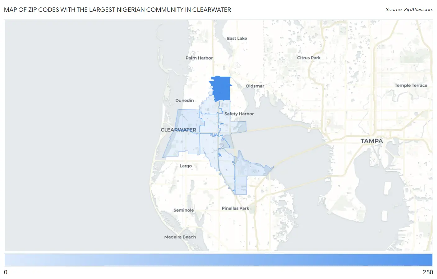 Zip Codes with the Largest Nigerian Community in Clearwater Map