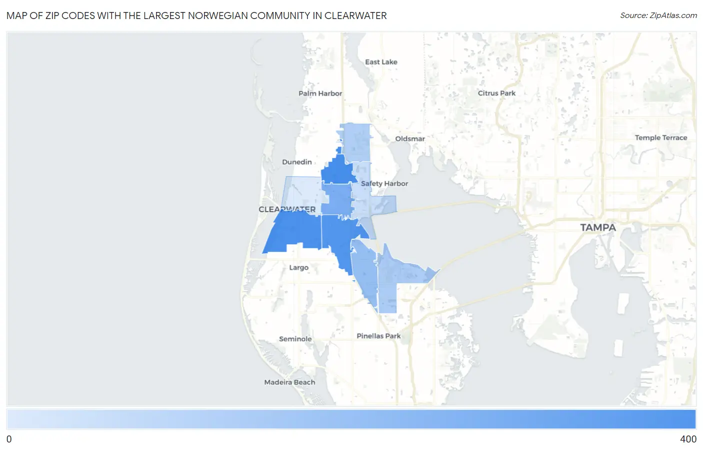 Zip Codes with the Largest Norwegian Community in Clearwater Map