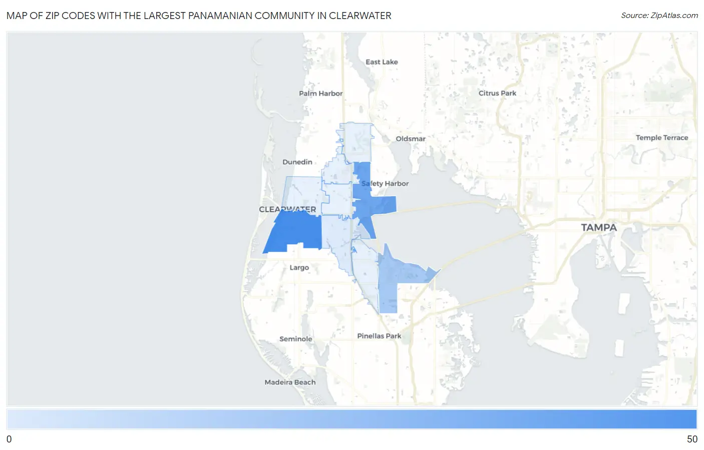 Zip Codes with the Largest Panamanian Community in Clearwater Map