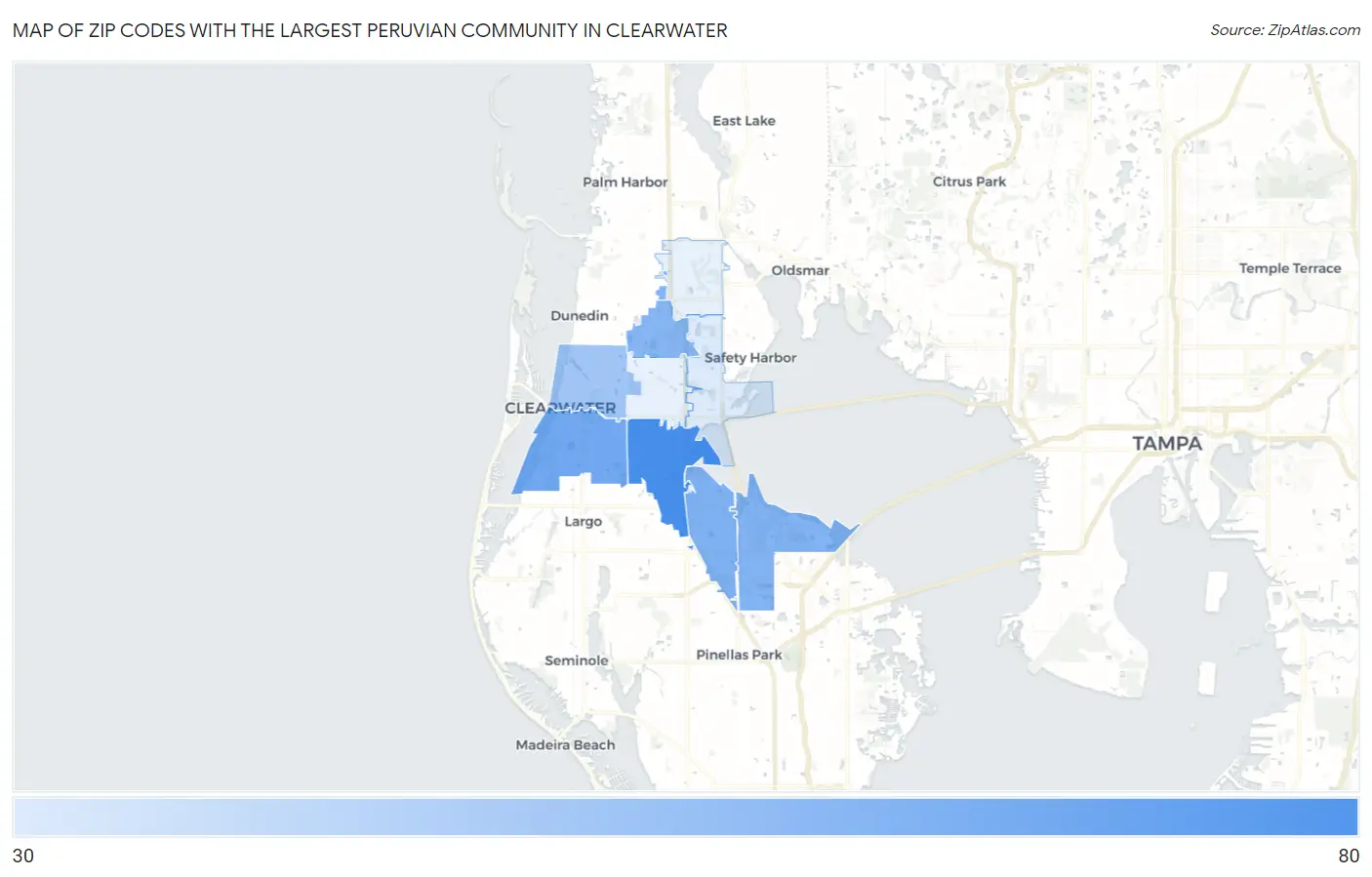 Zip Codes with the Largest Peruvian Community in Clearwater Map
