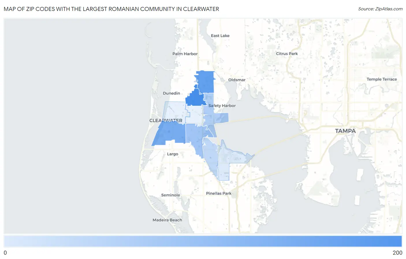 Zip Codes with the Largest Romanian Community in Clearwater Map