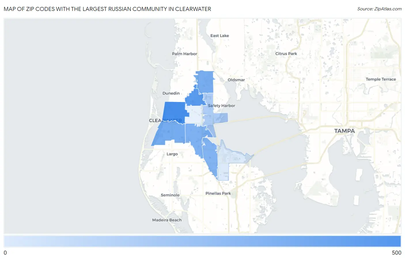 Zip Codes with the Largest Russian Community in Clearwater Map