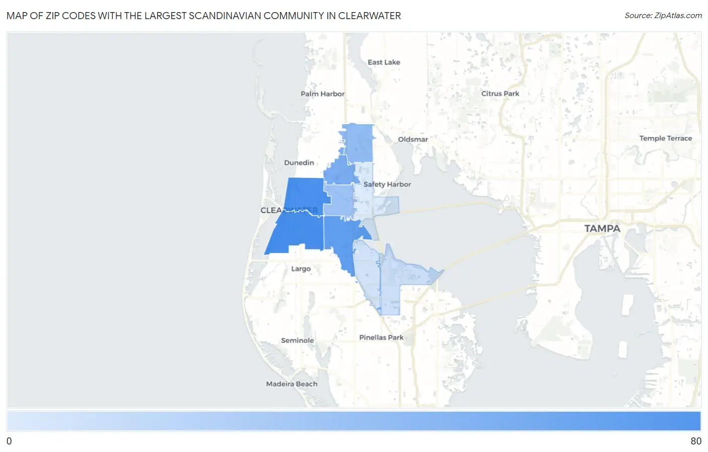 Zip Codes with the Largest Scandinavian Community in Clearwater Map