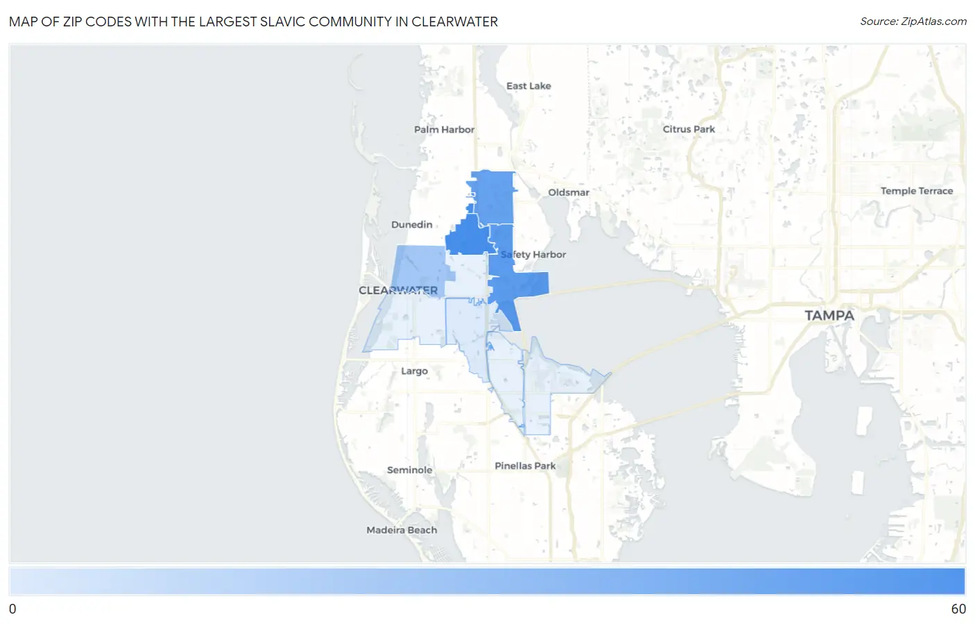 Zip Codes with the Largest Slavic Community in Clearwater Map