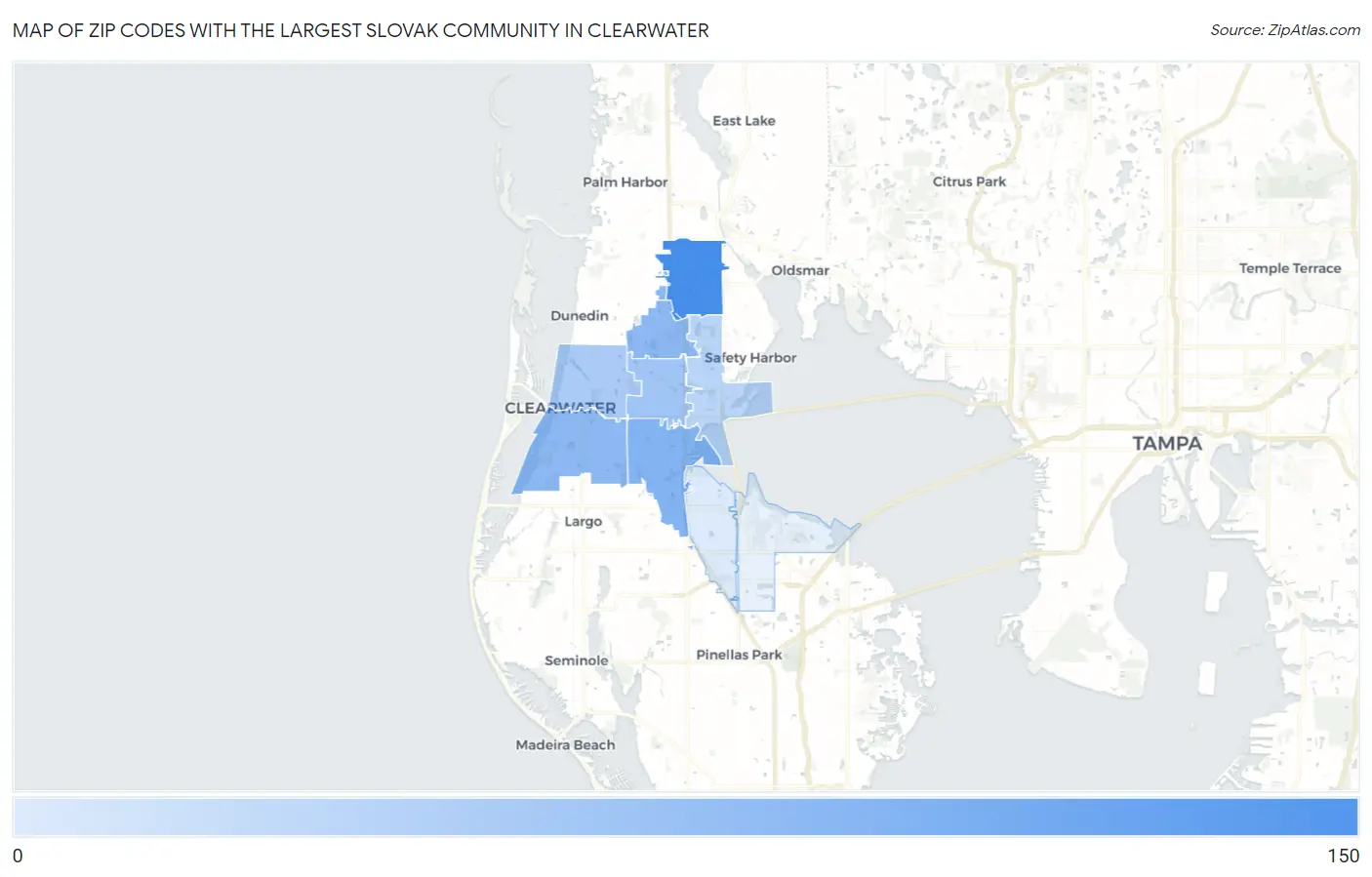 Zip Codes with the Largest Slovak Community in Clearwater Map