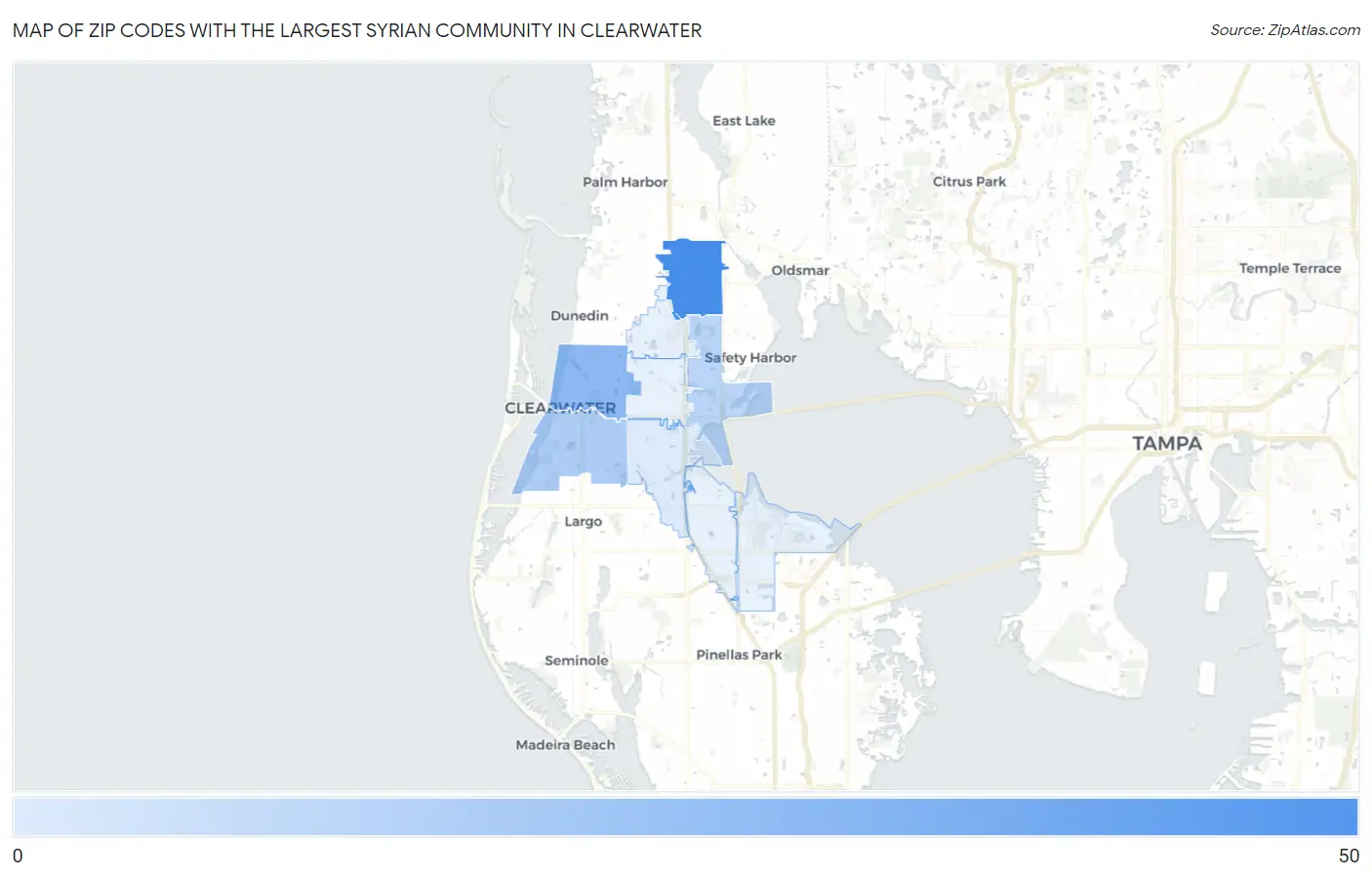 Zip Codes with the Largest Syrian Community in Clearwater Map