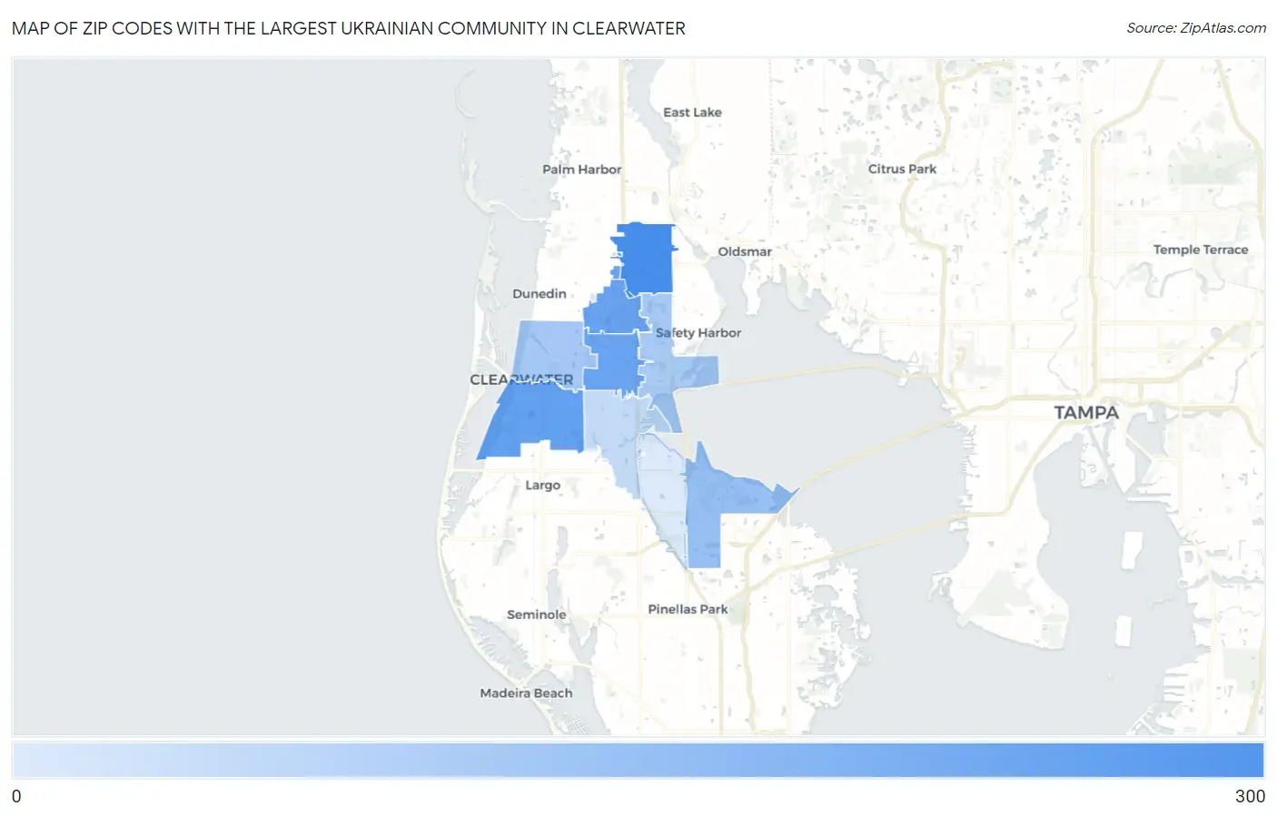 Zip Codes with the Largest Ukrainian Community in Clearwater Map