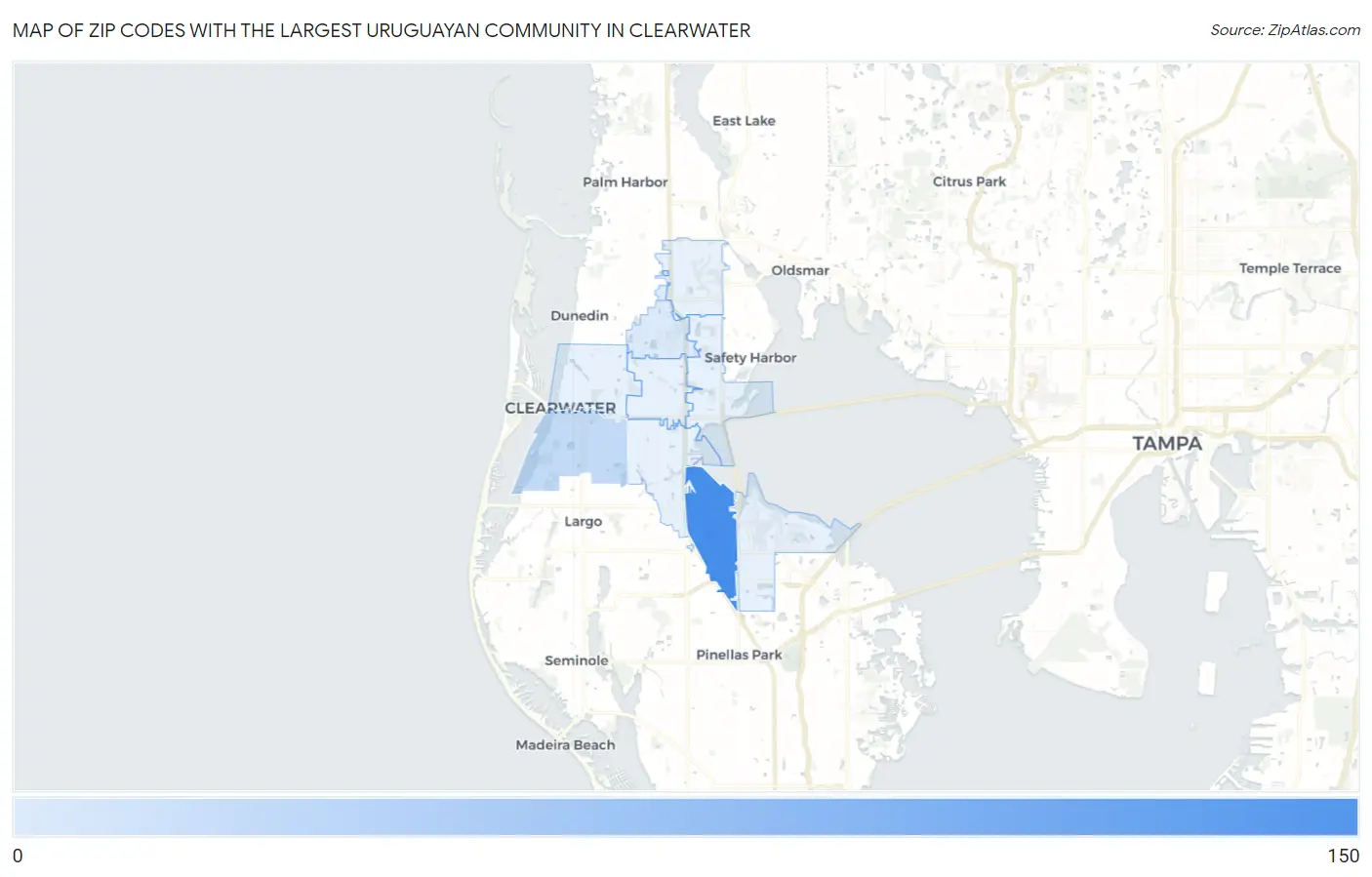 Zip Codes with the Largest Uruguayan Community in Clearwater Map